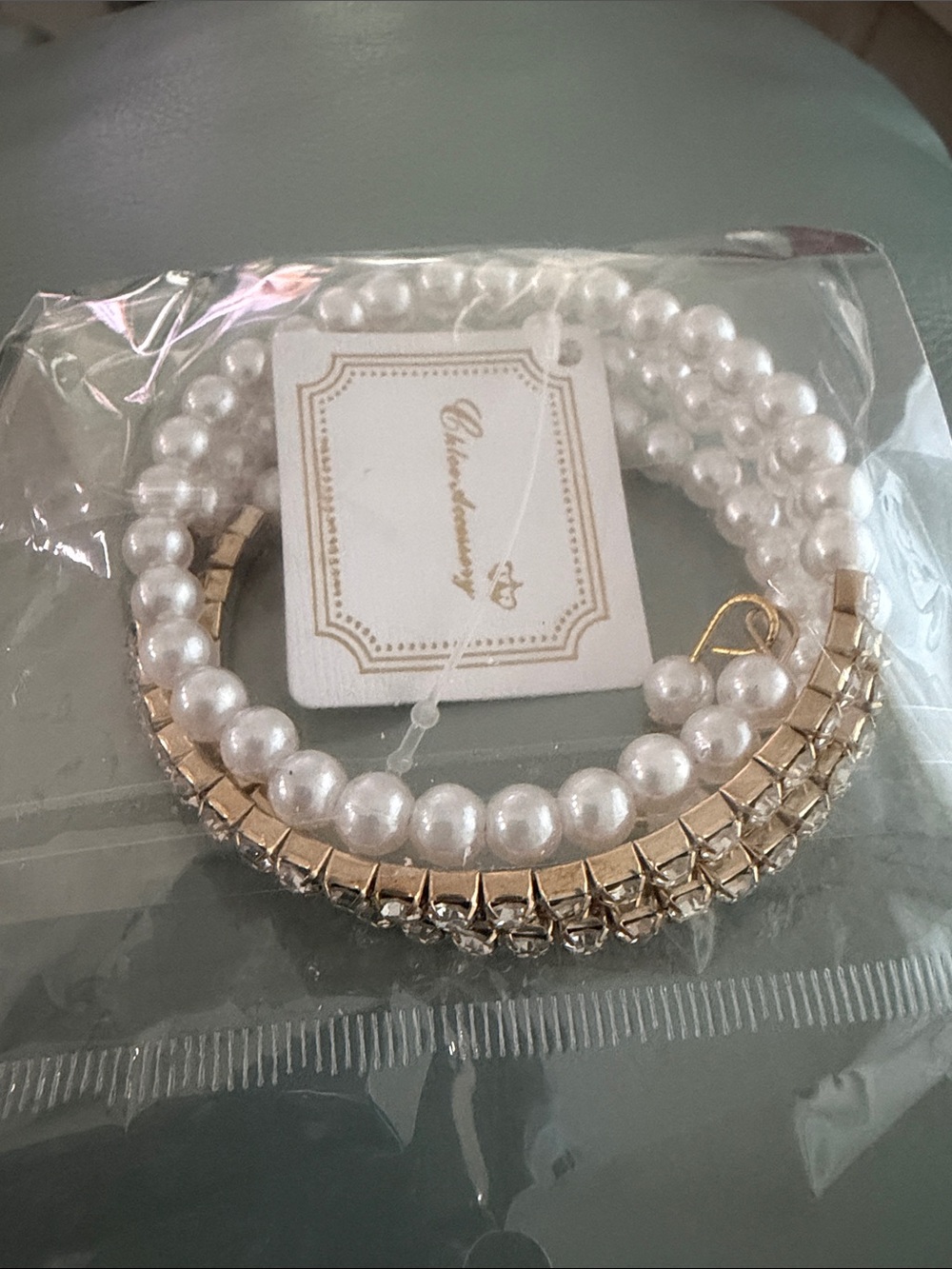 Pearl & Gold-Tone Bracelet Set — Elegant White Pearl Stack